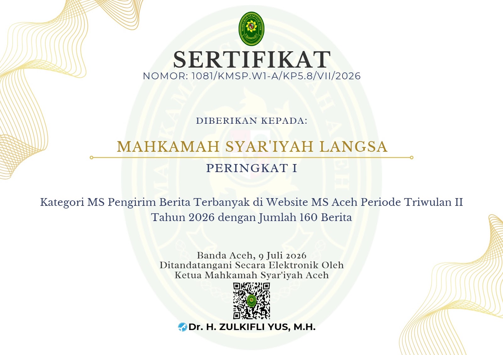Tingkatkan Kinerja dan Layanan Digital, Mahkamah Syar'iyah Langsa Sabet Tiga Penghargaan Peringkat I dari MS Aceh